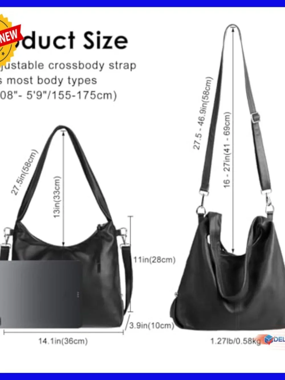 Large Genuine Leather Hobo Tote with Removable Strap, Spacious Shoulder Bag